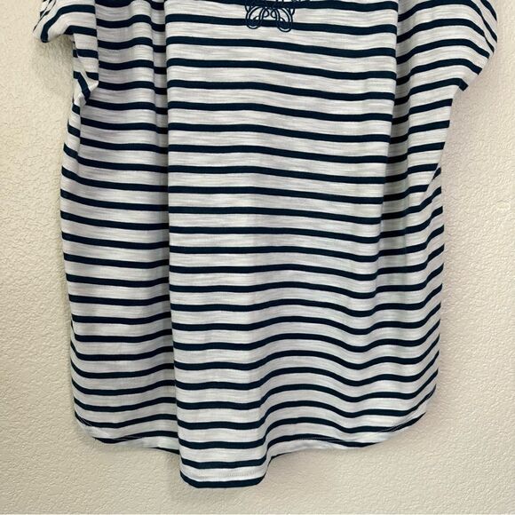 Lane Bryant Blue White Striped Embroidered Neckline Short Sleeves Top - Picture 4 of 9